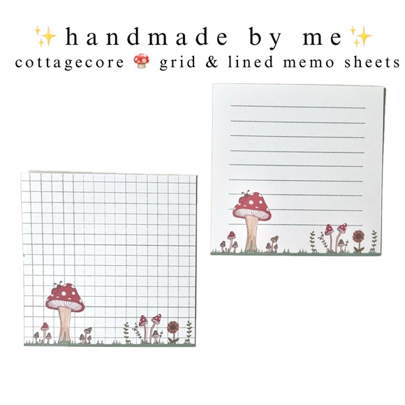 ✨handmade by me✨ cottagecore 🍄 grid & lined memo sheets 3” x 3” - Picture 3 of 11
